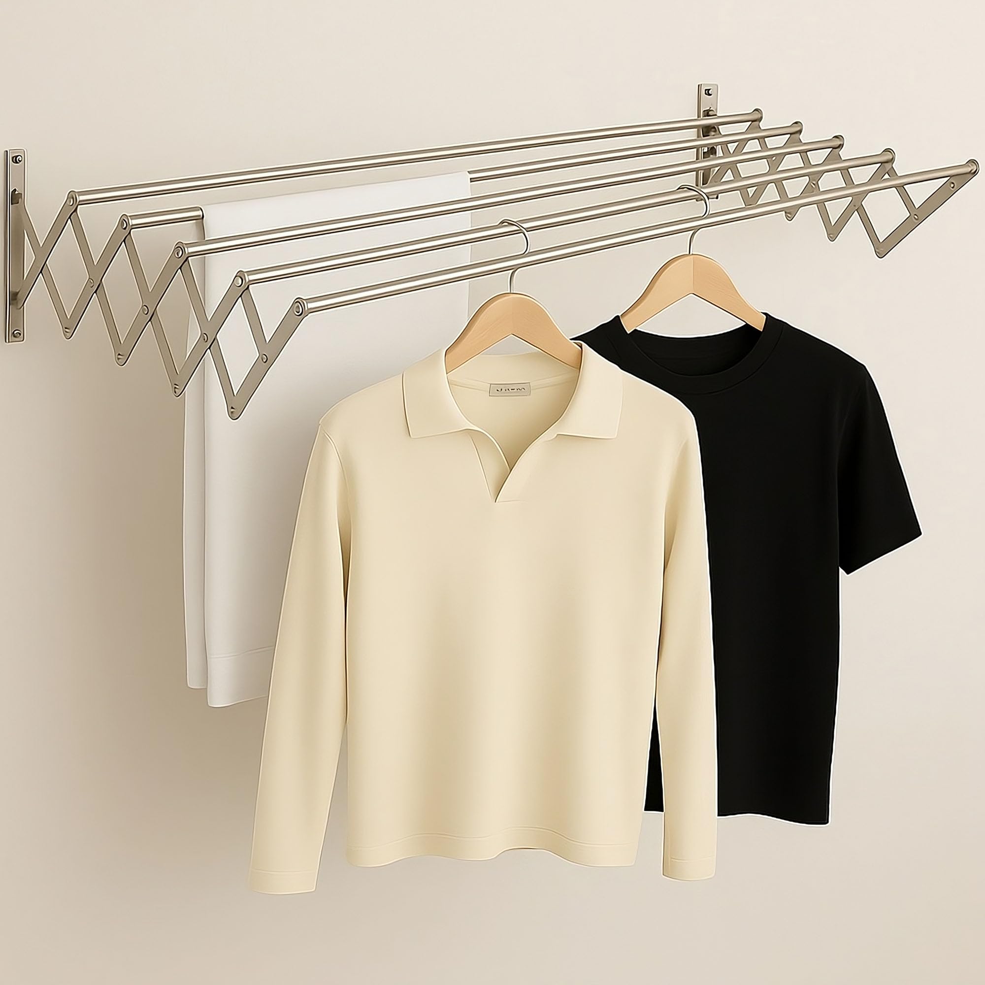 Genérico Tendedero Extensible Pared 120cm - Tendal Plegable Exterior o Interior Acero Inoxidable Resistente Ahorra Espacio Tenderete Retráctil Compacto Toallas Ropa Lavandería Balcón Baño