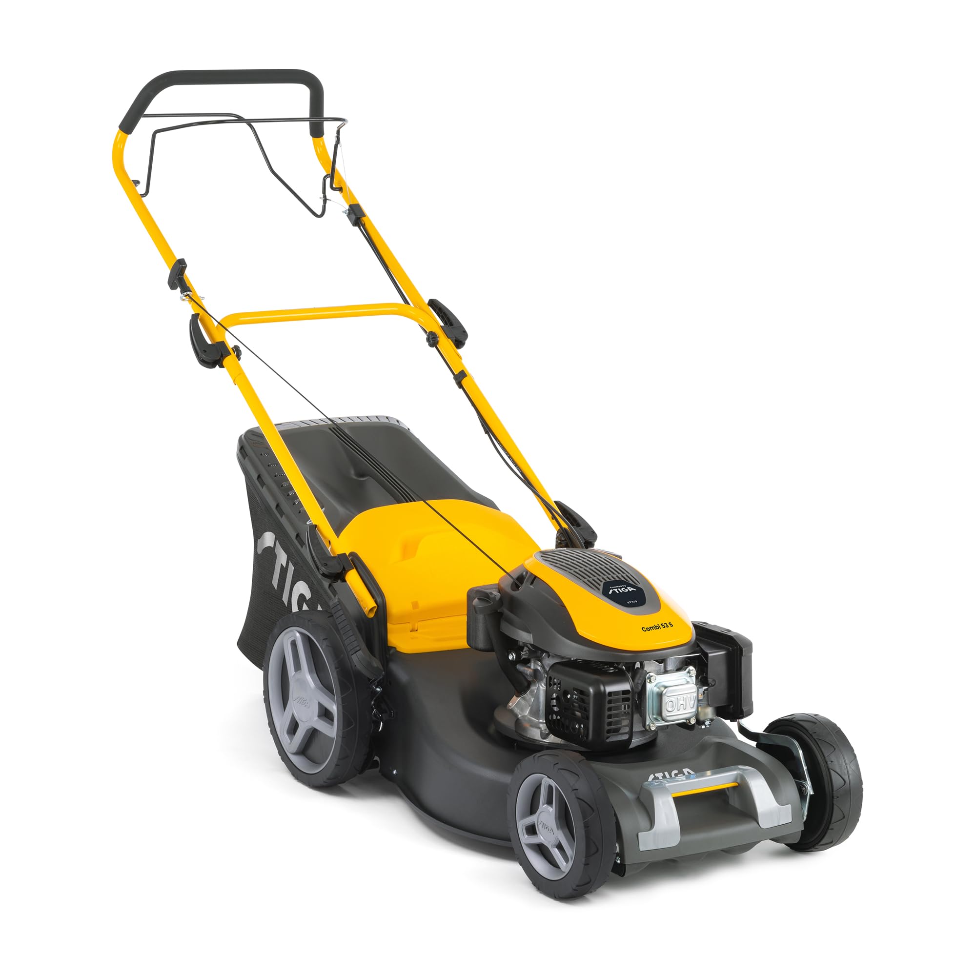 STIGA Combi 53 S - Cortacésped de Gasolina autopropulsado con Plataforma de Acero de 51 cm, Motor de 166 CC, colector de césped de 60 L, Sistema de Corte 3 en 1, Asas Ajustables