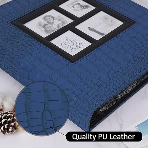 Miniatura 3 de RECUTMS - Álbum de fotos con 600 bolsillos, de piel cosida color negro, de tapa dura, con marcos para fotos de 4 x 6, regalo de bodas y día de San