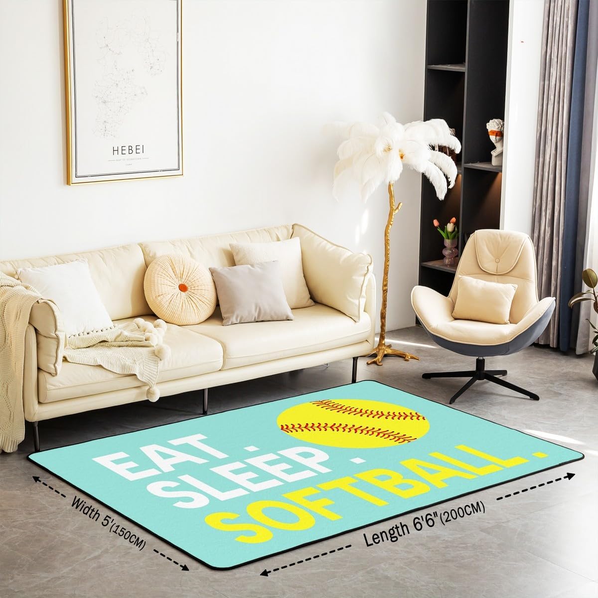 Feelyou Softball Area Rug 3x5 Green Sports Game Living Room Rugs for Bedroom Kids Adults Softball Gaming Decorative Rug Mat Softball Lover Indoor Floor Mat Non-Slip Accent Rug