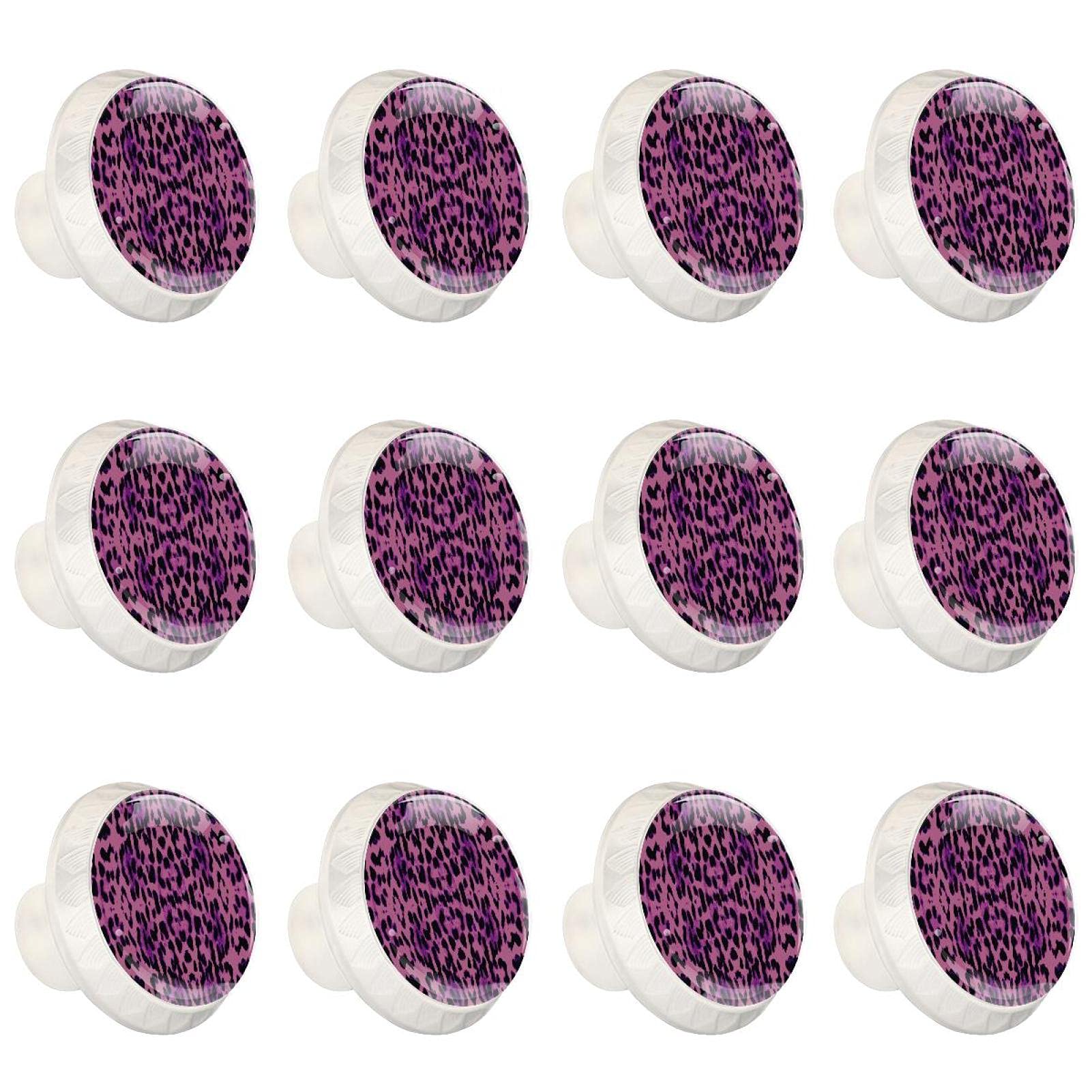 Boutons d'armoires de cuisine ronds léopard violet rose 12 pcs