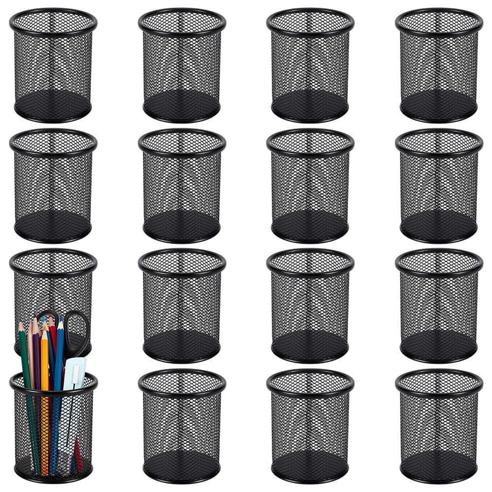 Confezione da 16 portapenne in rete per scrivania, organizer in rete metallica, per penne, matite, accessori per ufficio, scuola, scuola, scrivania, nero