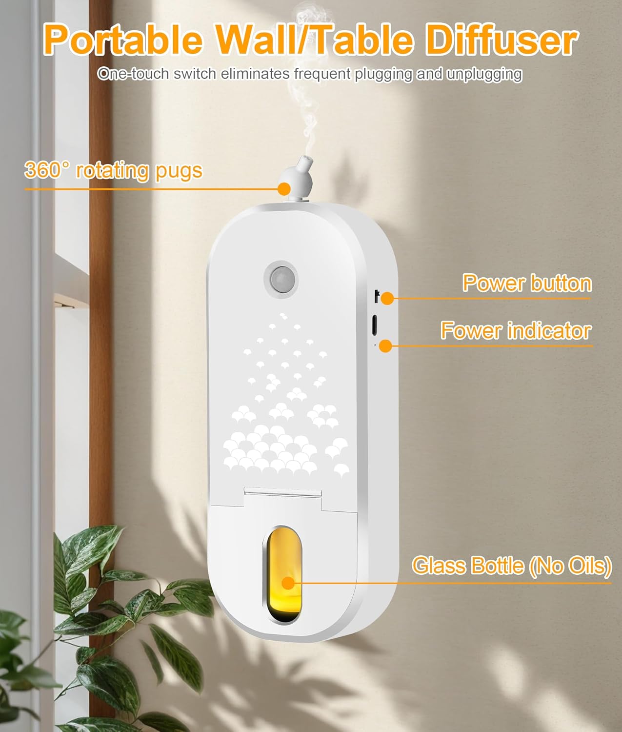 Waterless Diffuser for Essential Oil Nebulizer Battery Operated Mini Scent Air Machine Aromatherapy Atomizing Diffuser for Home LivingRoom Hotel Office (White)