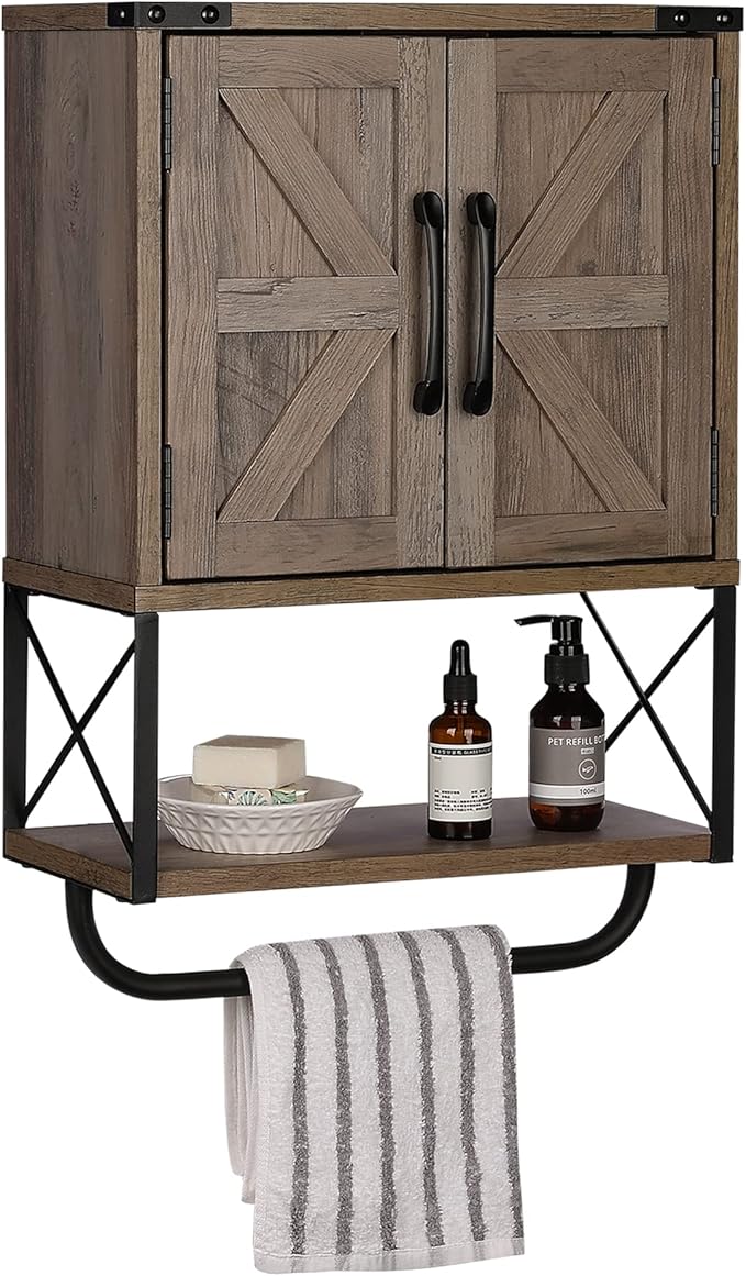 RUSTOWN Farmhouse Rustic Medicine with Two Barn Door,Wood Wall