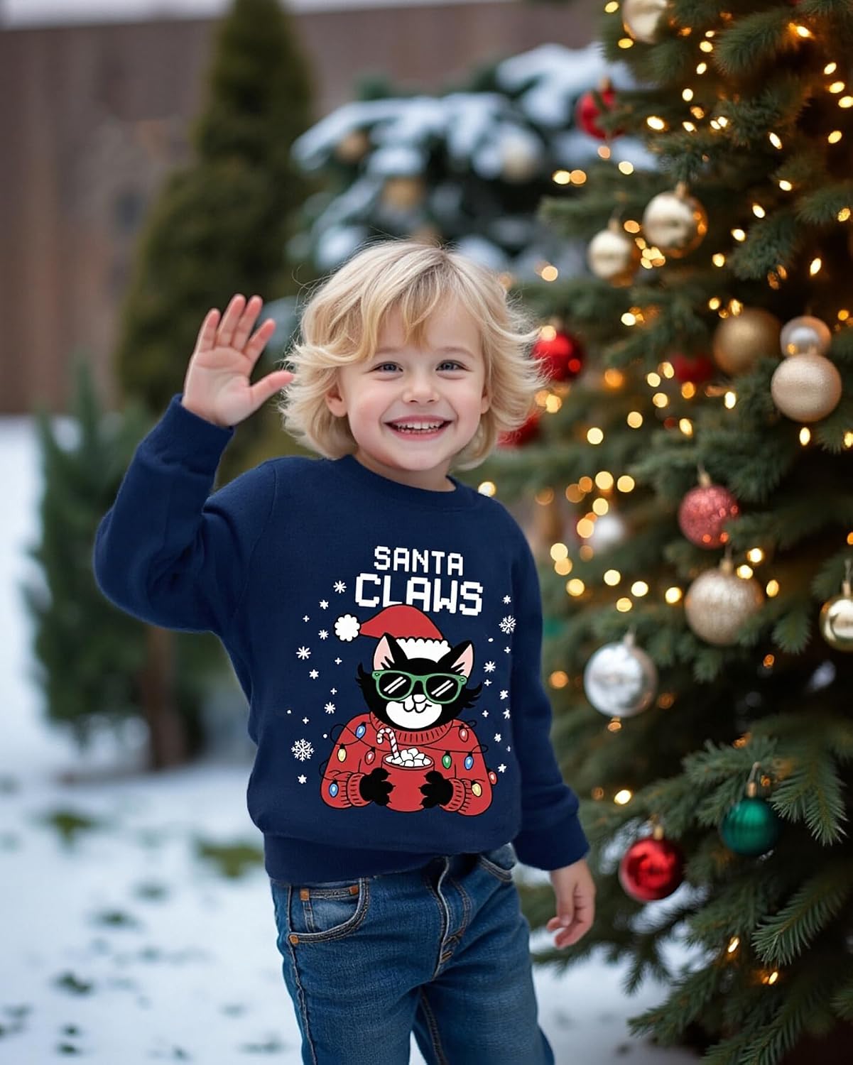 Toddler Boys Girl Funny Cat Kids Ugly Christmas Sweatshirt Santa Claws Holiday Tacky Xmas Tops