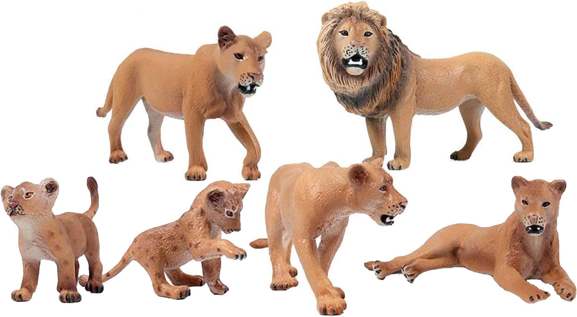 JOKFEICE Lion Toy 6pcs Realistic Wild Animal Figures - Plastic Jungle Animal Learning Educational Bath Toys - Birthday Cupcake Topper Party Favors Gift For Kids Toddlers