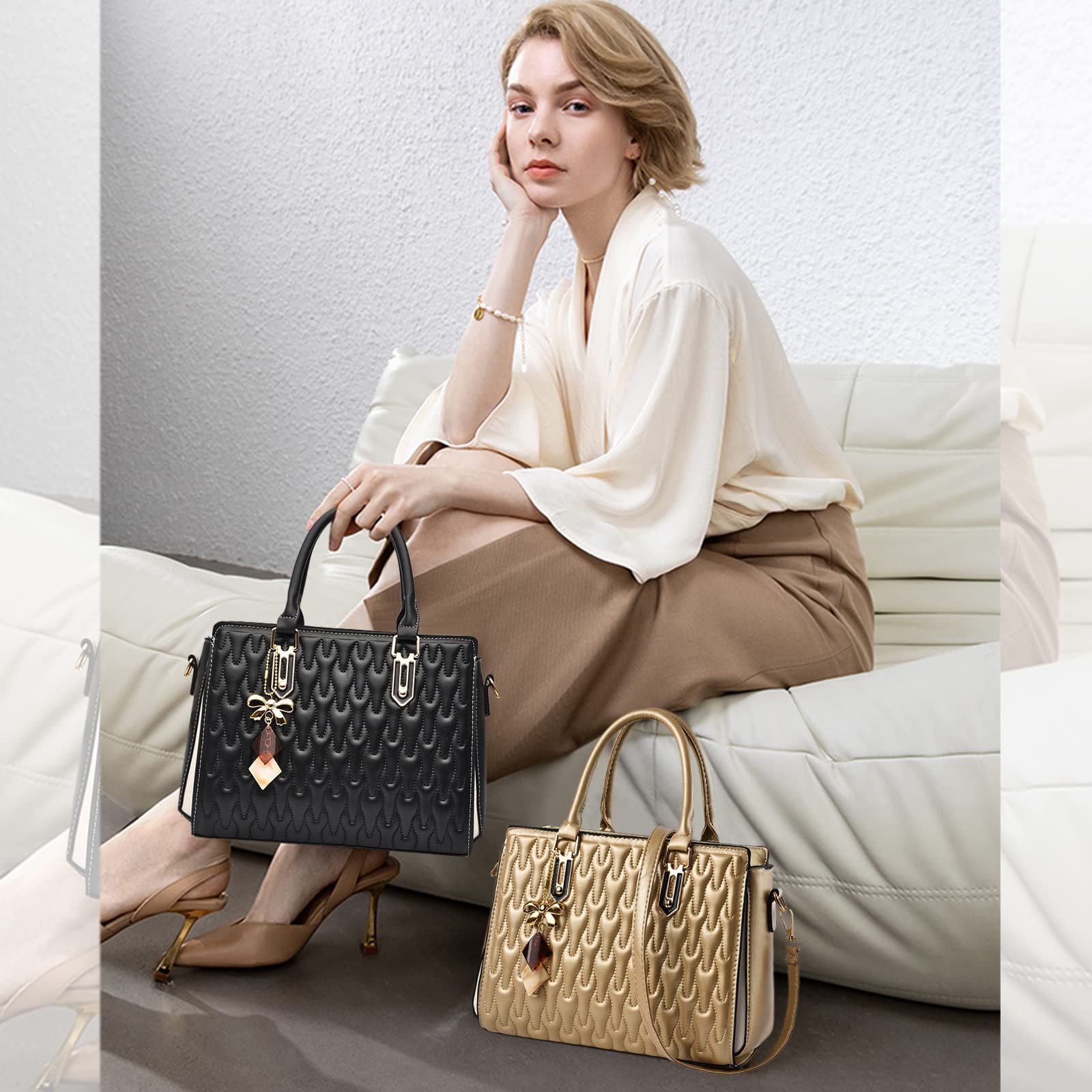 NICOLE & DORIS Borsa Donna Moda Borse a Mano Elegante Borsa a Tracolla PU Pelle Borsa Spalla con Stampa Borse Tote Pochette Borsetta con Ciondolo Oro