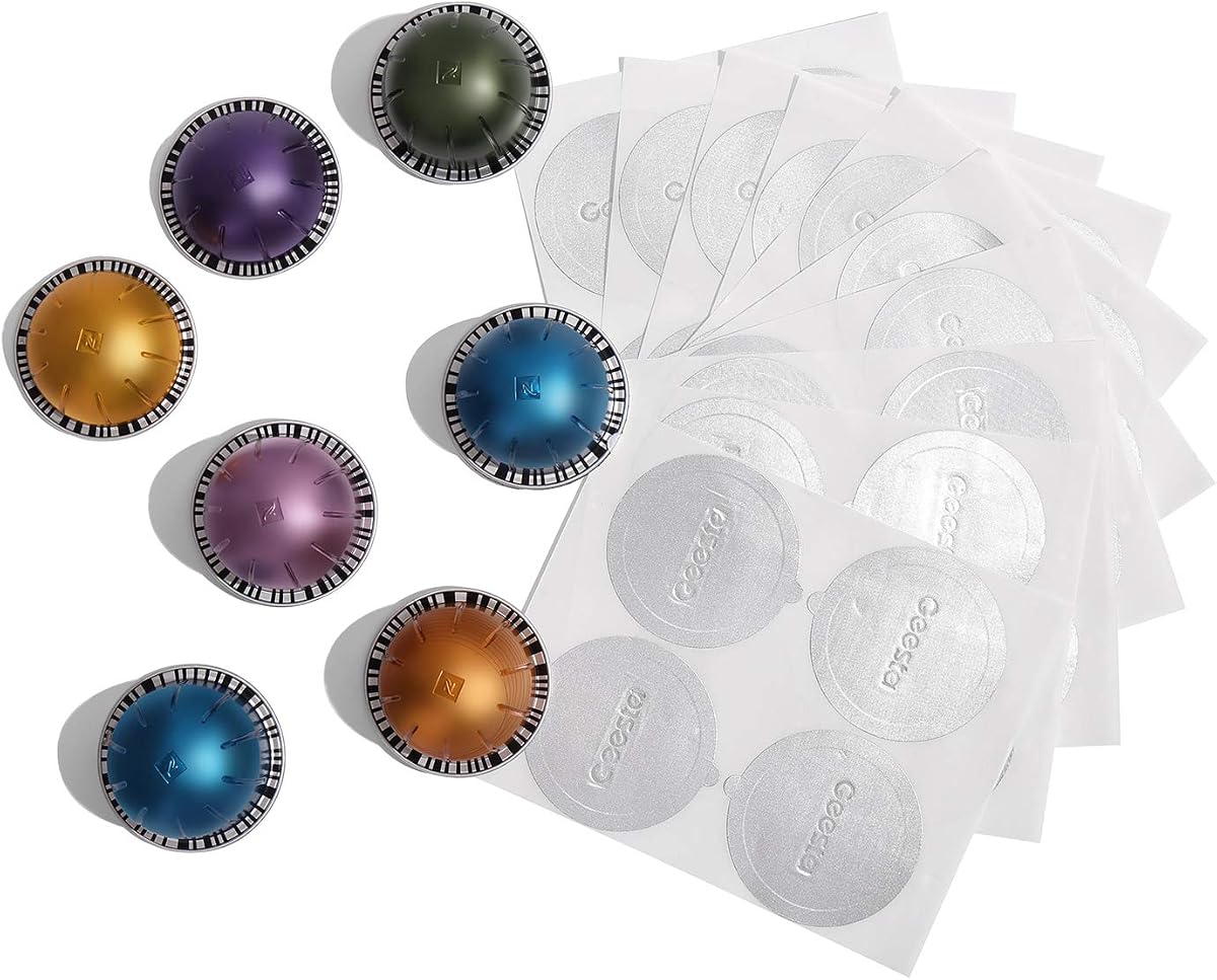 Geesta 120 Pcs Aluminum Foil Lids for Nespresso Vertuo Pods | Reusable, Easy to Apply, Airtight Seal, Vertuoline compatible, Eco-friendly
