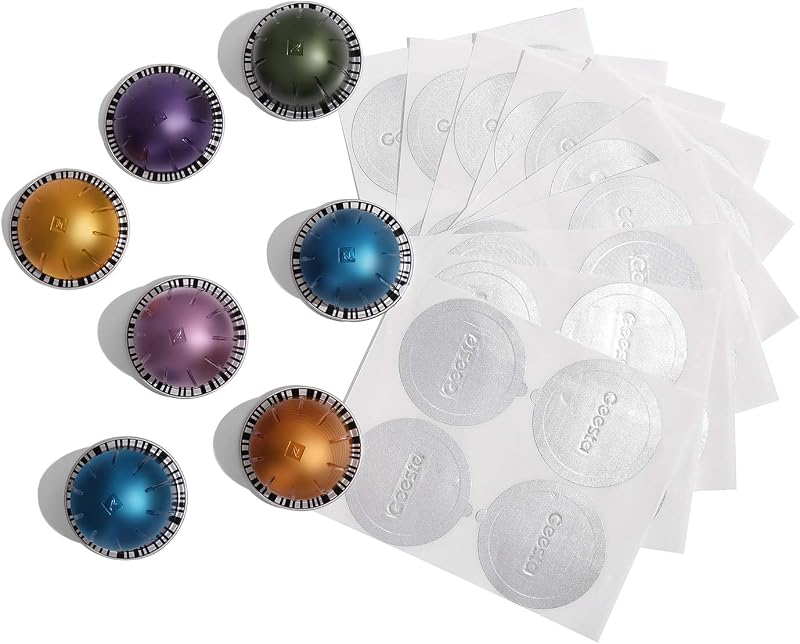 Geesta 120 Pcs Aluminum Foil Lids for Nespresso Vertuo Pods | Reusable, Easy to Apply, Airtight Seal, Vertuoline compatible, Eco-friendly