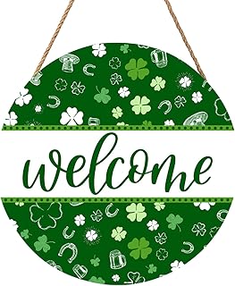 St Patricks Day Welcome Door Decoration for Home Welcome Shamrock Wreath Sign for Front Door St Patricks Day Outdoor Decorations Hanging Wooden Sign for Home Proch Spring Farmhouse 12x12 Inch
