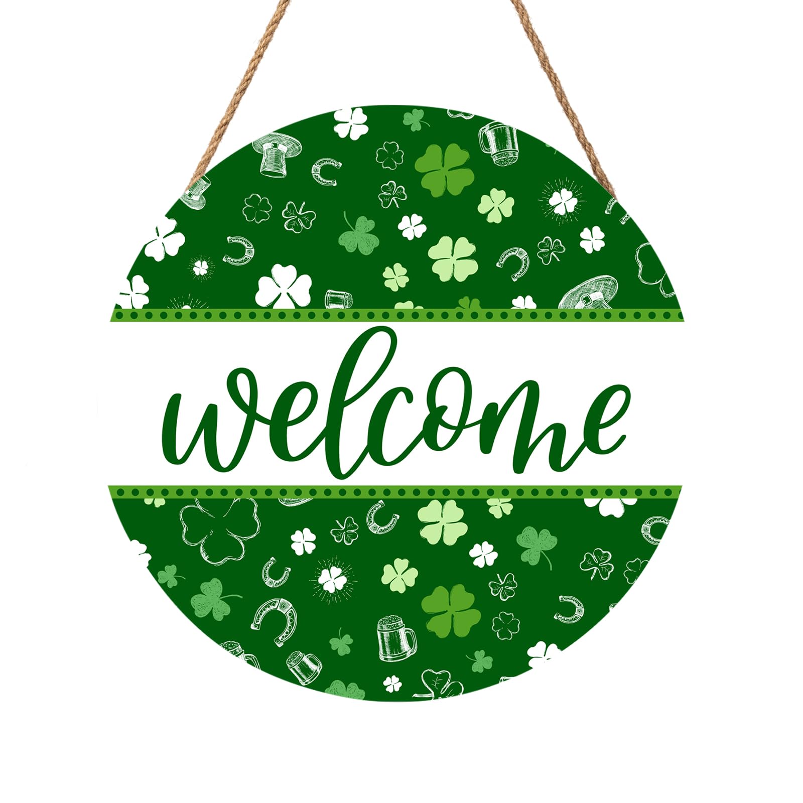St Patricks Day Welcome Door Decoration for Home Welcome Shamrock Wreath Sign for Front Door St Patricks Day Outdoor Decorations Hanging Wooden Sign for Home Proch Spring Farmhouse 12x12 Inch