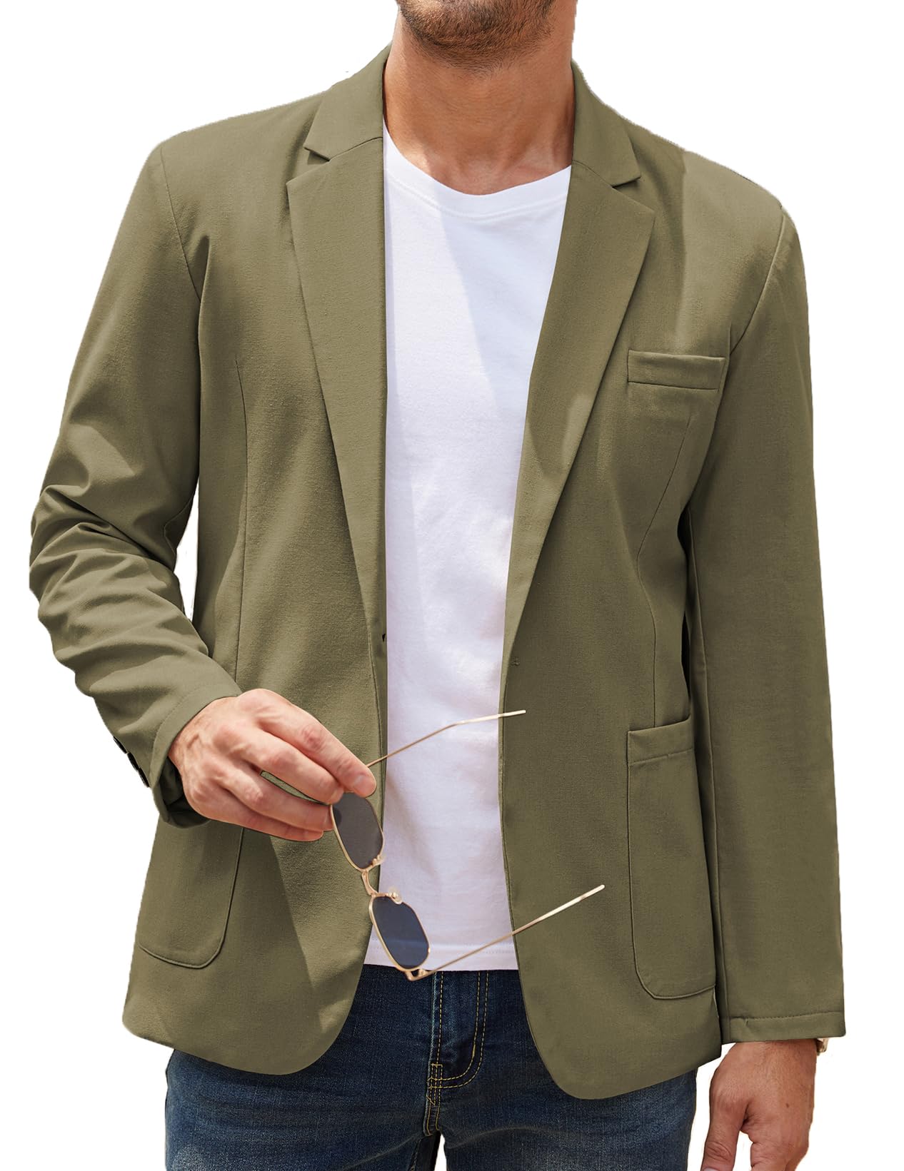 COOFANDY Men's Casual Linen Blazer Lightweight Regular Fit Sport Coat One Button Suit Jacket