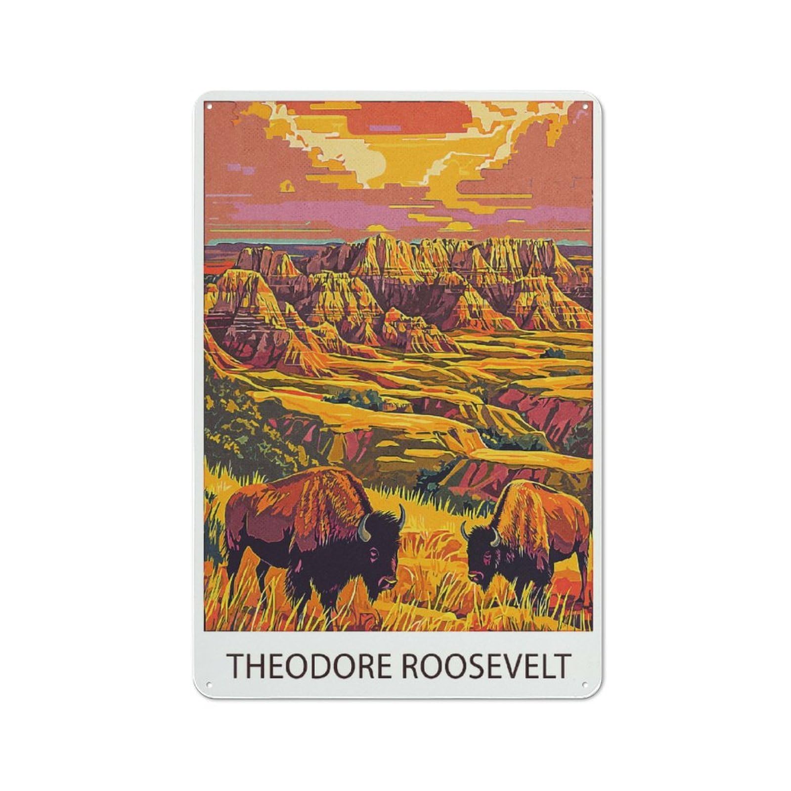 Junmoney Style-24 Theodore Roosevelt National Park Metal Wall Sign 30X20cm, Retro Decor For Workshop Wall, For Garage, Workshop And Man Cave Decoration
