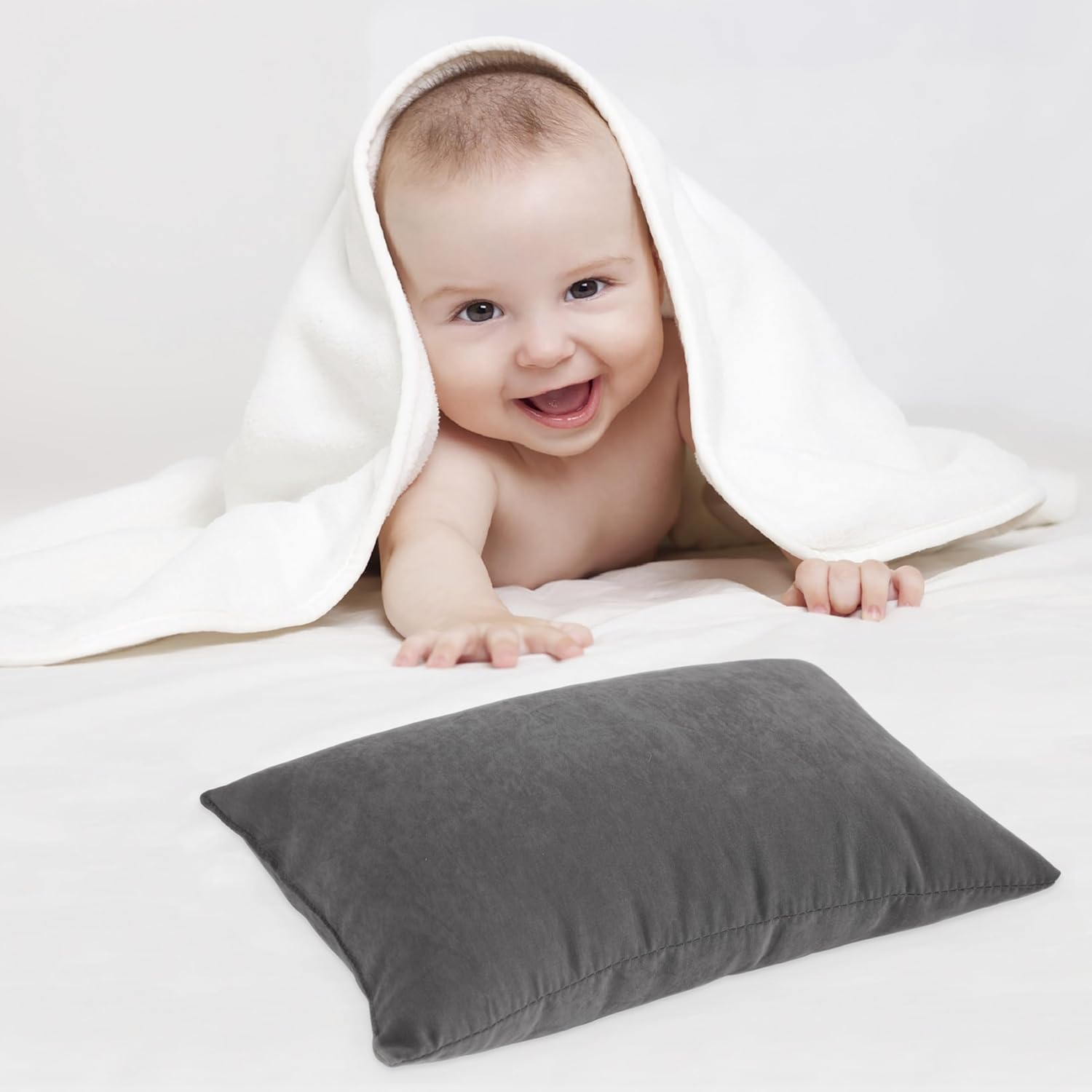 FLXXIE 2 Pack Microfiber Tiny Pillows, Washable, Soft Small Pillows for Travel and Nap(Dark Grey 2 Pack and Denim Blue 2 Pack, 11x7Inches)