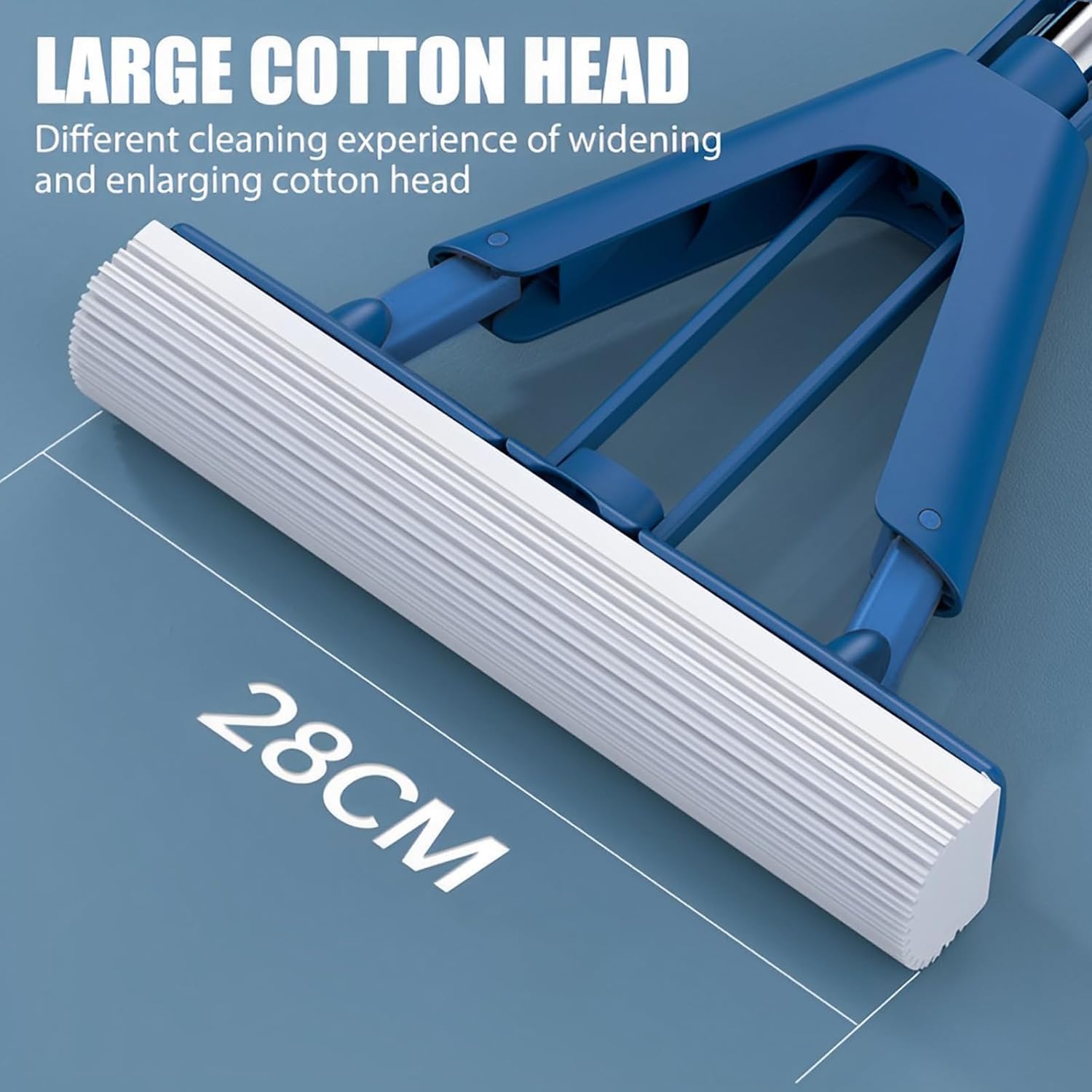 Mop,Floor Mop,Mop and Bucket Set,Spin Mop,Wall Mop,Sponge Mop Absorbent Roller Foam Mop with,Self Wringing Mop Adjustable Cleaning Wet Mop for Hardwood Tile Kitchen Bathroom(Blue)