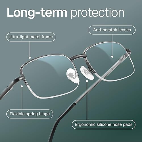 Miniatura 5 de NOVIVON 2.25 - Gafas de lectura de metal para hombre, lectores duraderos con filtro de luz azul, visión clara