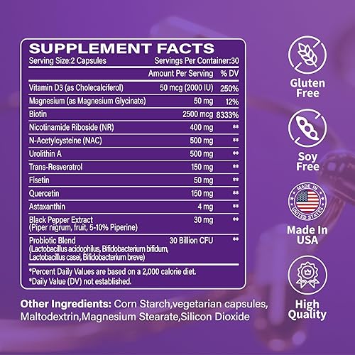 Miniatura 6 de Triad NAD Supplements for Women – Riboside de nicotinamida y trans-resveratrol, suplemento alternativo NMNH/NMNN, antienvejecimiento celular Salud