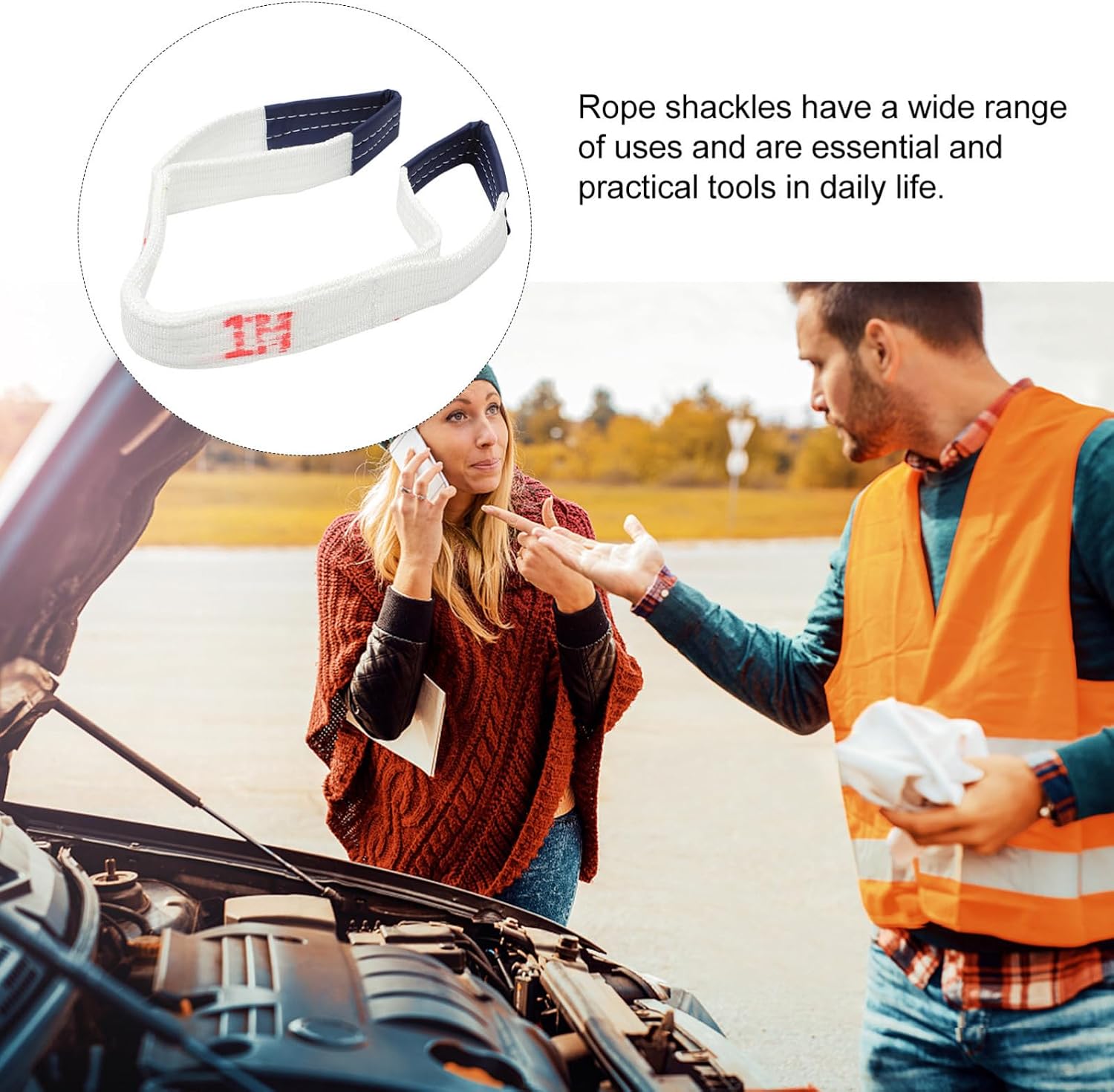 Heavy Duty Car Trailer Rope 4-Layer Thickened Polypropylene Fiber Winch with Dense Stitching and Easy to Handle Design for Outdoor Towing and Hauling, 2 Ton Capacity Random Color