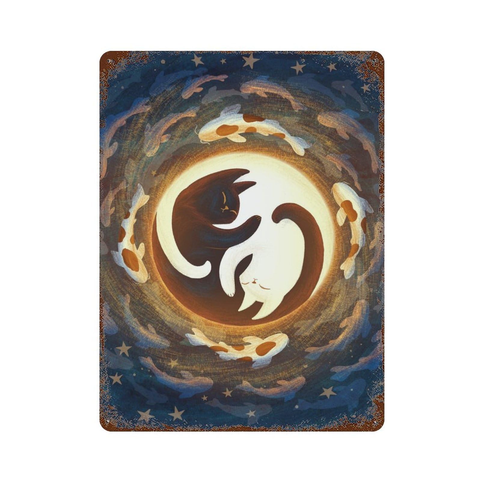 Garage Style Yin And Yang Vintage Rust Metal Sign 15.7"x11.8", Industrial Home Decor for Bar And Workshop