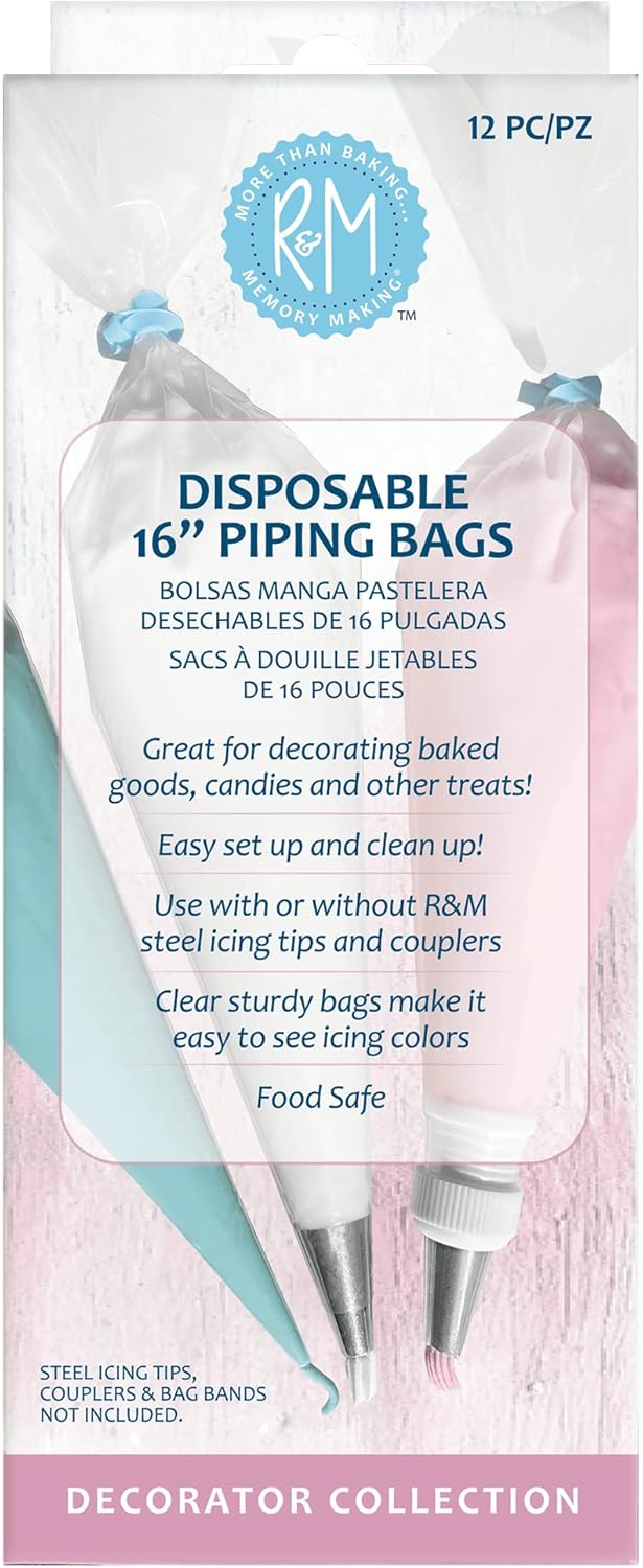 R&M Disposable Icing Bags, Set of 12, 16 Inch, Clear Plastic