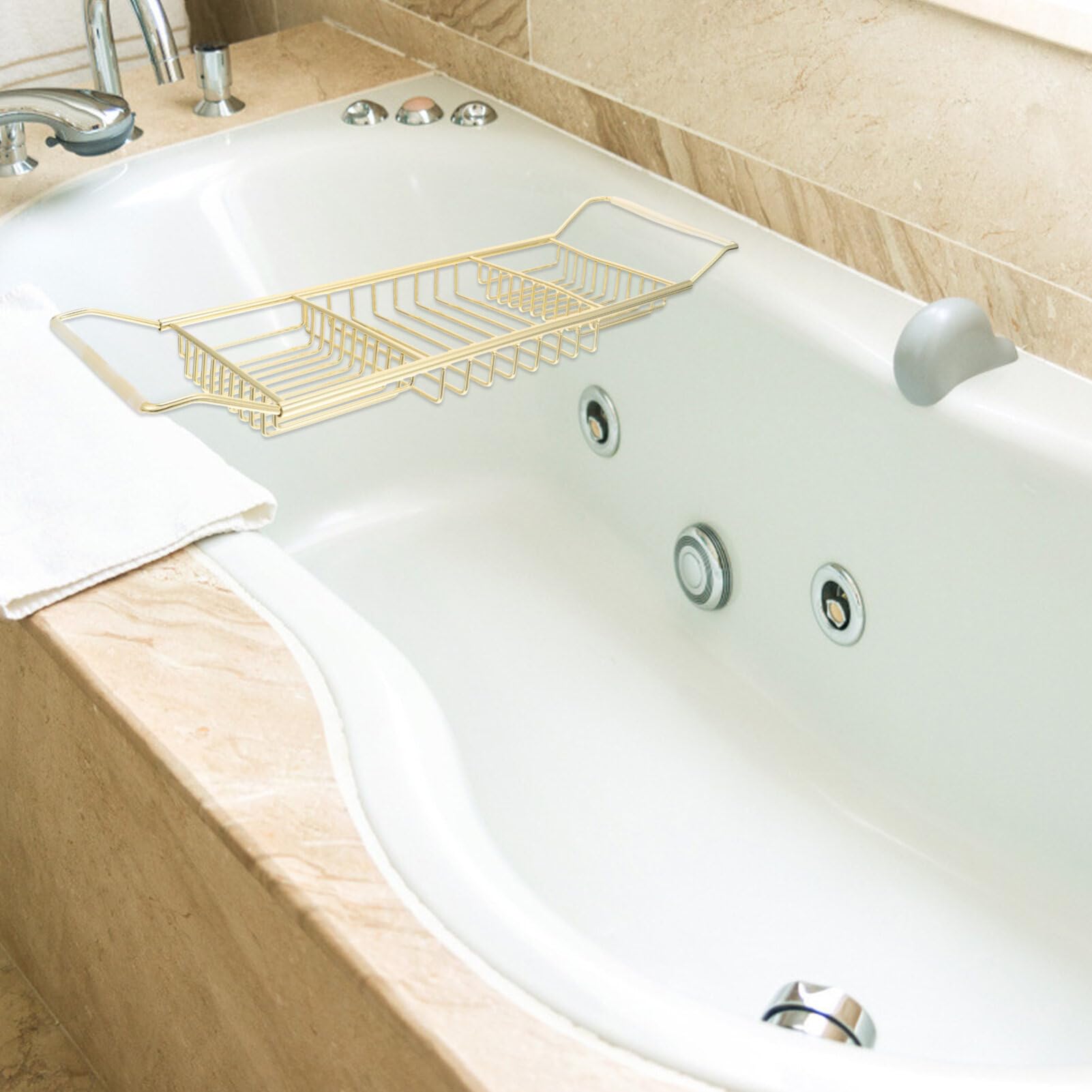 Mensola Estensibile Per Vasca Da Bagno in Acciaio Inox, Vassoio Regolabile Portaoggetti, Dorato, Per Accessori Bagno E Relax