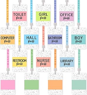 Set of 14 Hall Pass Lanyards Pastel School Passes Set Unbreakable PVC for Office Classroom Nurse Bathroom Library Teachers Students Supplies