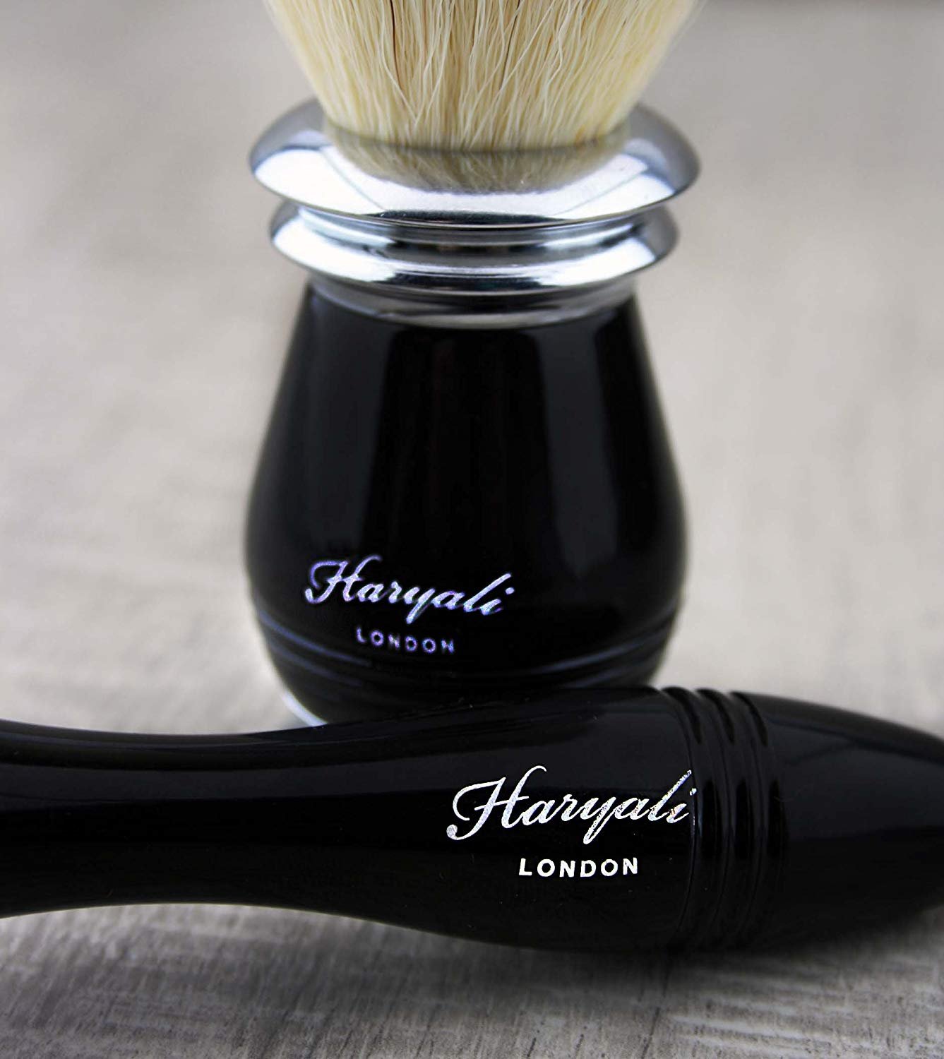 Haryali London Silver Antique zestaw do golenia dla mężczyzn z 5-kątną brzytwą, czarnym pędzlem do golenia dachowego, agauna i stojakiem do golenia