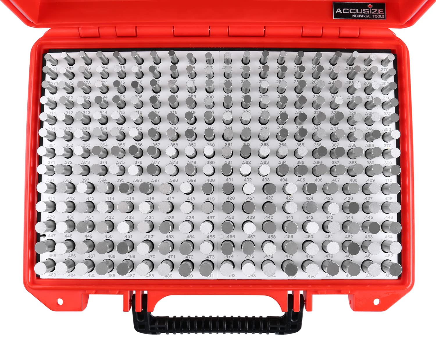 Accusize Industrial Tools 0.251''-0.500'', 250 Pc/Set Steel Plug Pin Gage Set, Minus, Class Zz, M2(-)