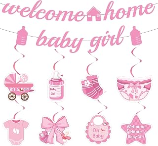 Welcome Home Baby Decoration Girls - Pack of 10 Pink Welcome Home Banner Hanging Sw…