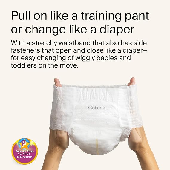 Coterie The Pant, Size 3 (14-24 lbs) 144 Count, Absorbent Refastenable Training Pants + Coterie Baby Wipes, 8 Pack, 448 Count, Unscented Wipes, 99% Purified Water, Plastic-Free & Plant Derived