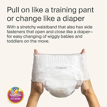 Coterie The Pant, Size 3 (14-24 lbs) 144 Count, Absorbent Refastenable Training Pants + Coterie Baby Wipes, 8 Pack, 448 Count, Unscented Wipes, 99% Purified Water, Plastic-Free & Plant Derived