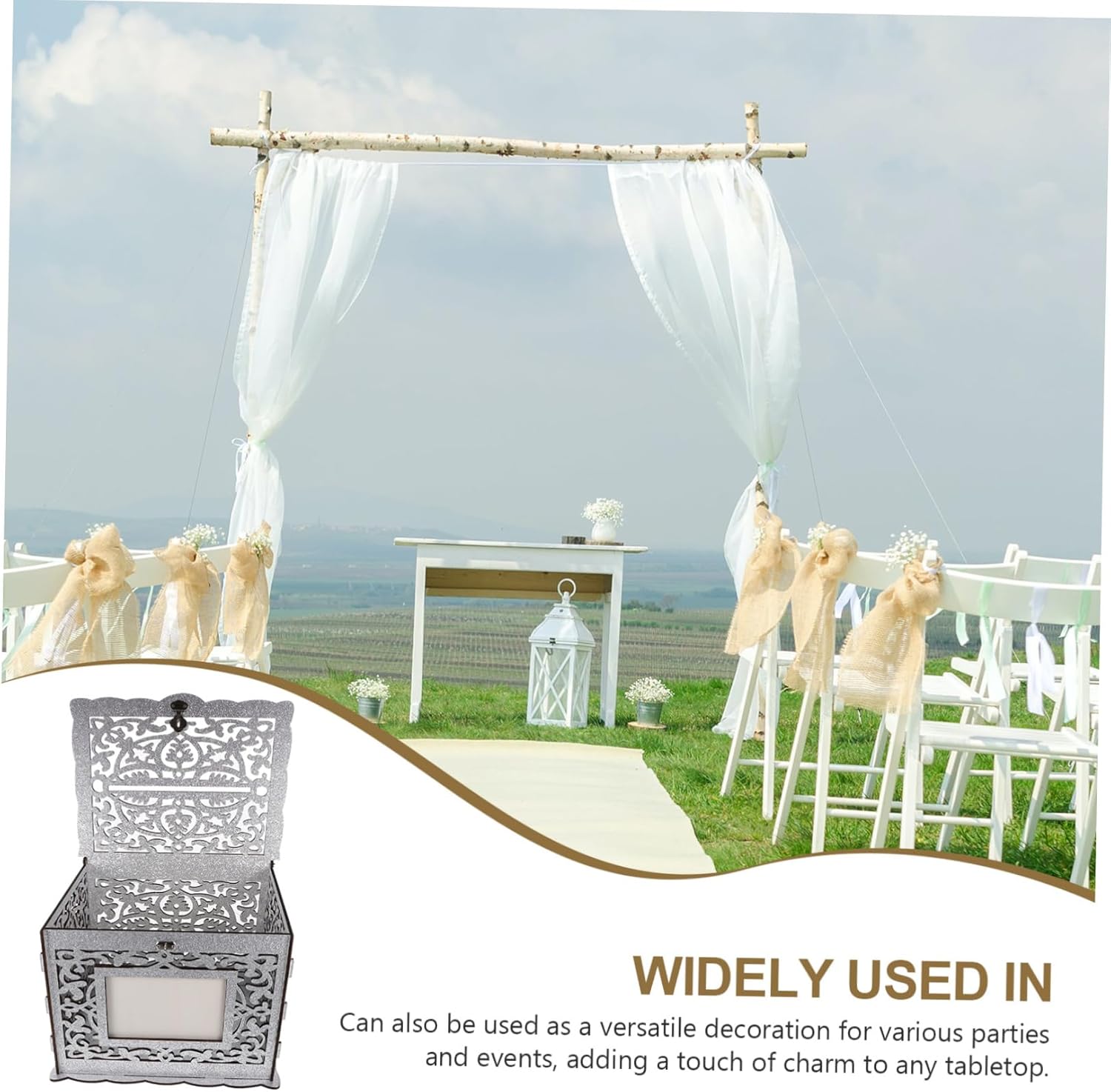 PRETYZOOM Wedding Card Box Hollow Design Elegant Wooden Card Box for Wedding Receptions Storage Money and Photos for Anniversary and Special Events