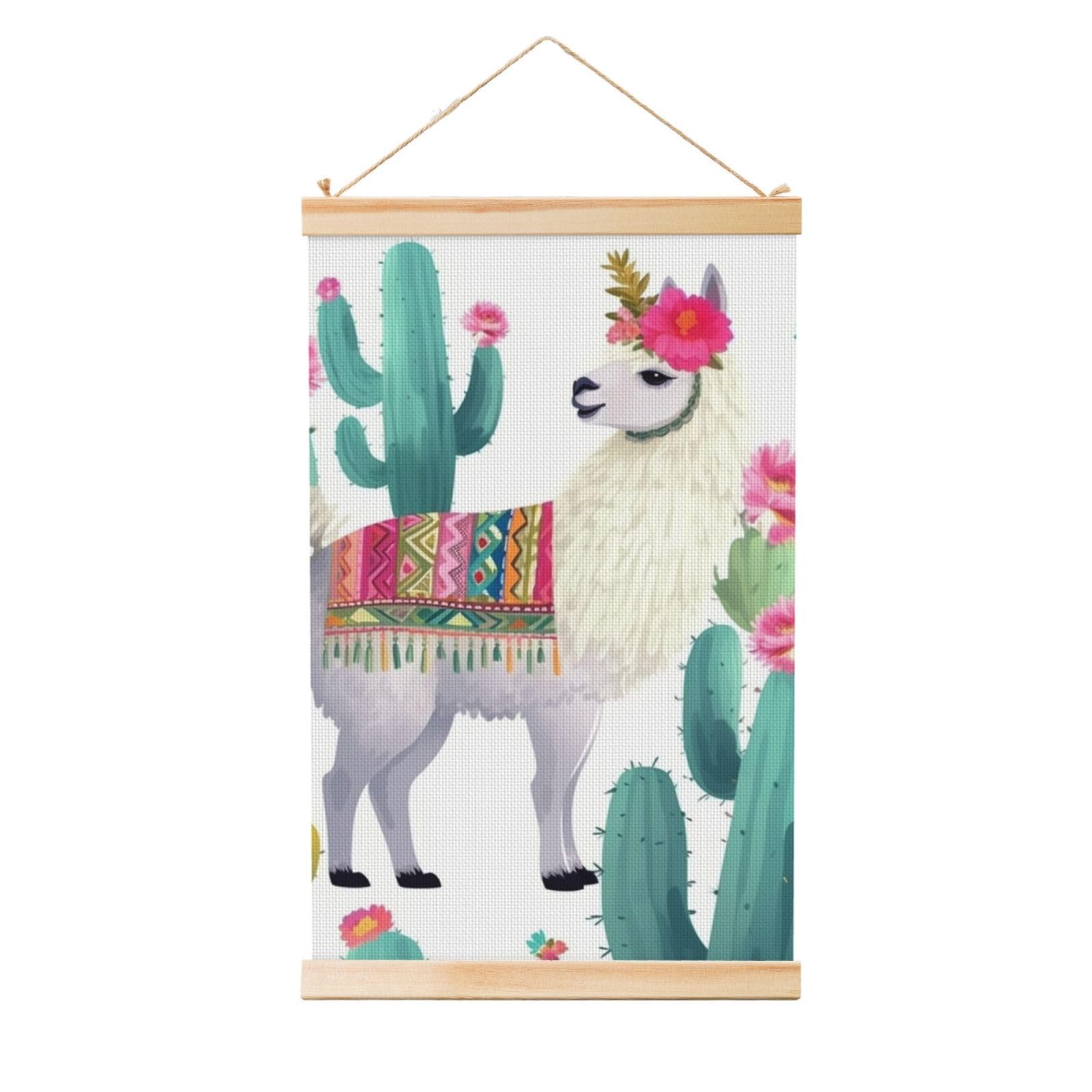 Tropical Llama Alpaca Cactus Flower Posters Wooden Shaft Hanging Poster Canvas Prints Scroll Wall Art Painting Vintage Wall Banner Modern Artwork Decor for Home Decor Ready to Hang 12"x18"