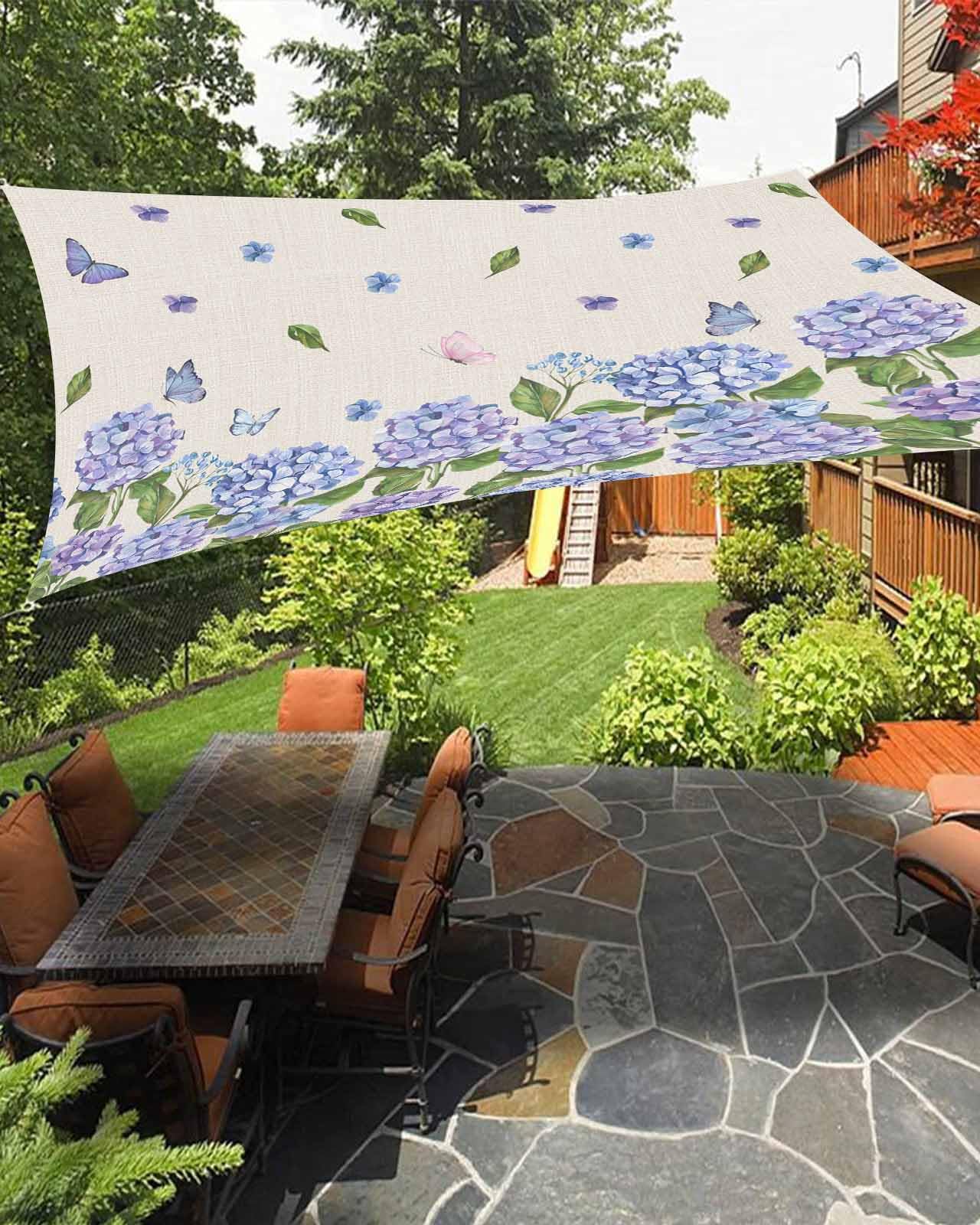 Boanket Sun Shade Sail 12' x 16', Purple Blue Spring Floral Sun Blocking Shades Privacy Outdoor Covering, Farmhouse Summer Botanical Shade Cloth for Patio Deck Terrace Garden Lawns Beach Backyard