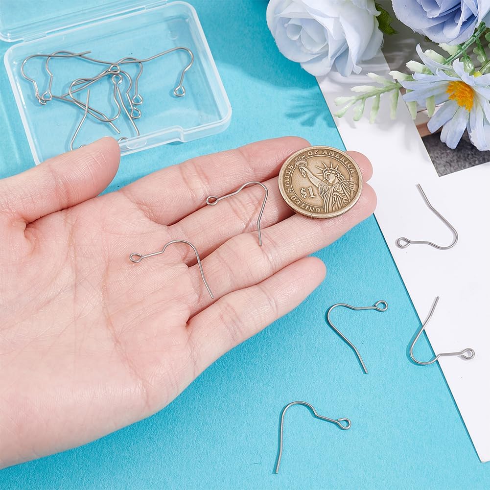 Beebeecraft 1 Box 20Pcs Earring Hooks Titanium Alloy Ear Wire with Loop Earring Fish Hooks Earwires Findings Hypoallergenic for Dangle Jewelry Making DIY Supplies Kits