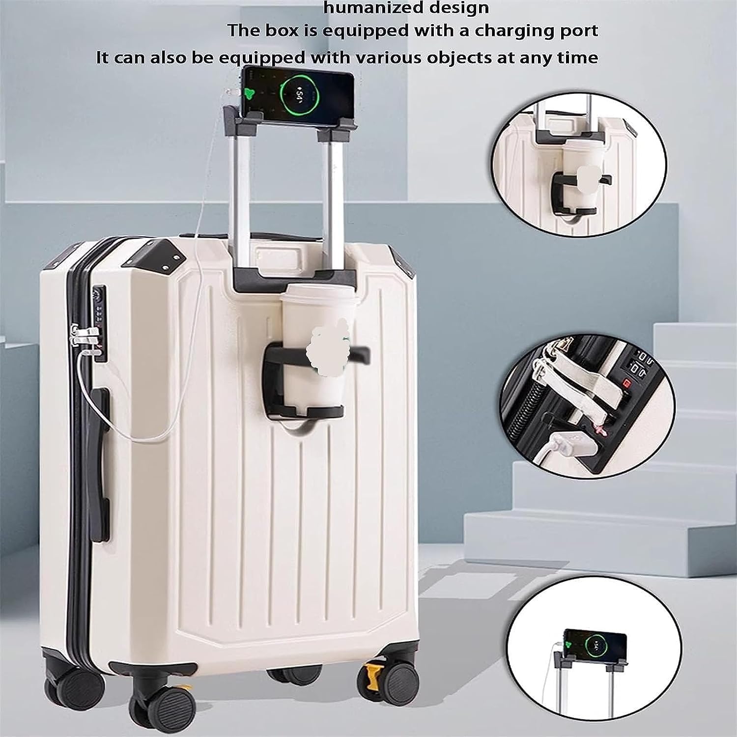 BKEKM Maleta de Viaje Equipaje Impermeable, Maletas de Moda, Puerto de Carga USB, Equipaje de Viaje, Equipaje con Ruedas de 24 Pulgadas, Equipaje con portavasos Peso Ligero