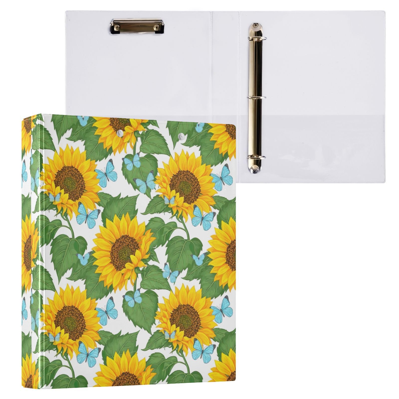 Yellow Sunflowersl - Carpeta de 3 anillos de 1.5 pulgadas, carpeta de anillos en D, paquete de 2 | Con portapapeles y bolsillos, para escuela, universidad, oficina