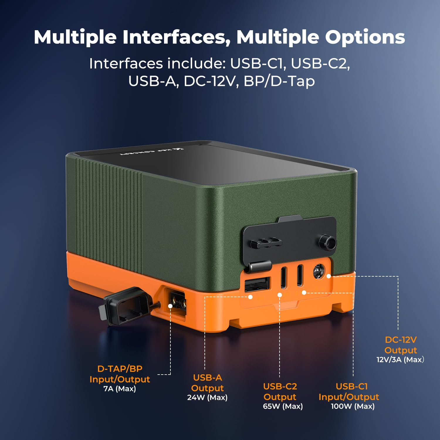 K&F CONCEPT 99Wh Batteria V Mount con 100W Ricarica Rapida PD, 14,8V/6700mAh Mini Batteria V Lock con DC/D-Tap/Doppia USB-C/USB-A/Schermo TFT per Fotocamera, Videocamera, Monitor (Arancione)