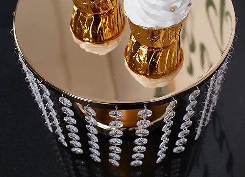 Miniatura 5 de Soporte dorado para tartas de boda de 8 pulgadas de alto, base redonda de 12 pulgadas de diámetro, soporte para servir pasteles con lámpara