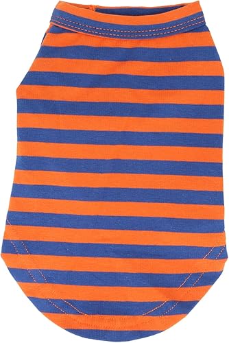 Miniatura 3 de LOPHIPETS Camiseta de algodón 100% transpirable a rayas para perros pequeños, taza de té, chihuahua, Yorkie, cachorro, rayas naranjas y azules, S