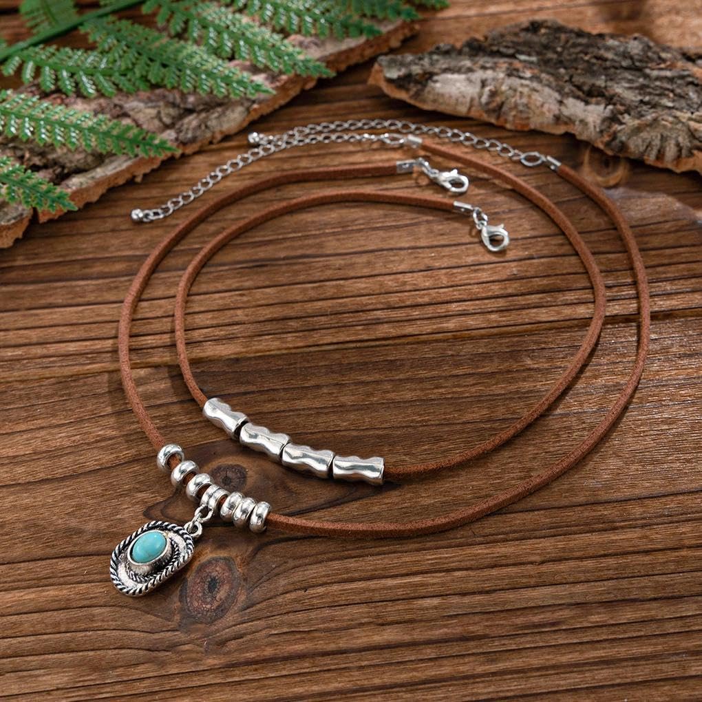 Boho Western Necklaces for Women,Small Hat Boot Pendant Brown Leather Cowgirl Necklace,Vintage Cowboy Hat Layered Necklaces for Women - Image 6