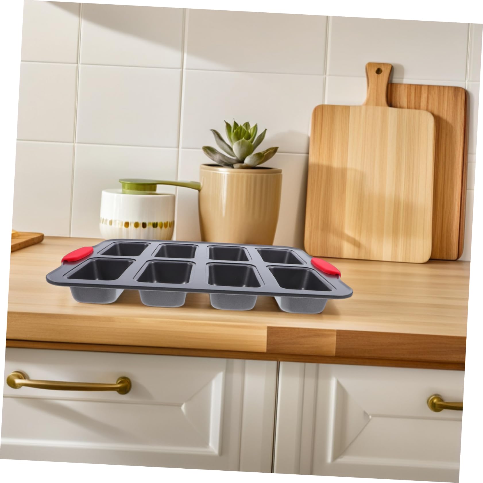 Moule Four Rectangulaire 8 Cavités Antiadhésif en Acier Inoxydable avec Poignées Résistantes la Chaleur, pour Gâteaux et Pain