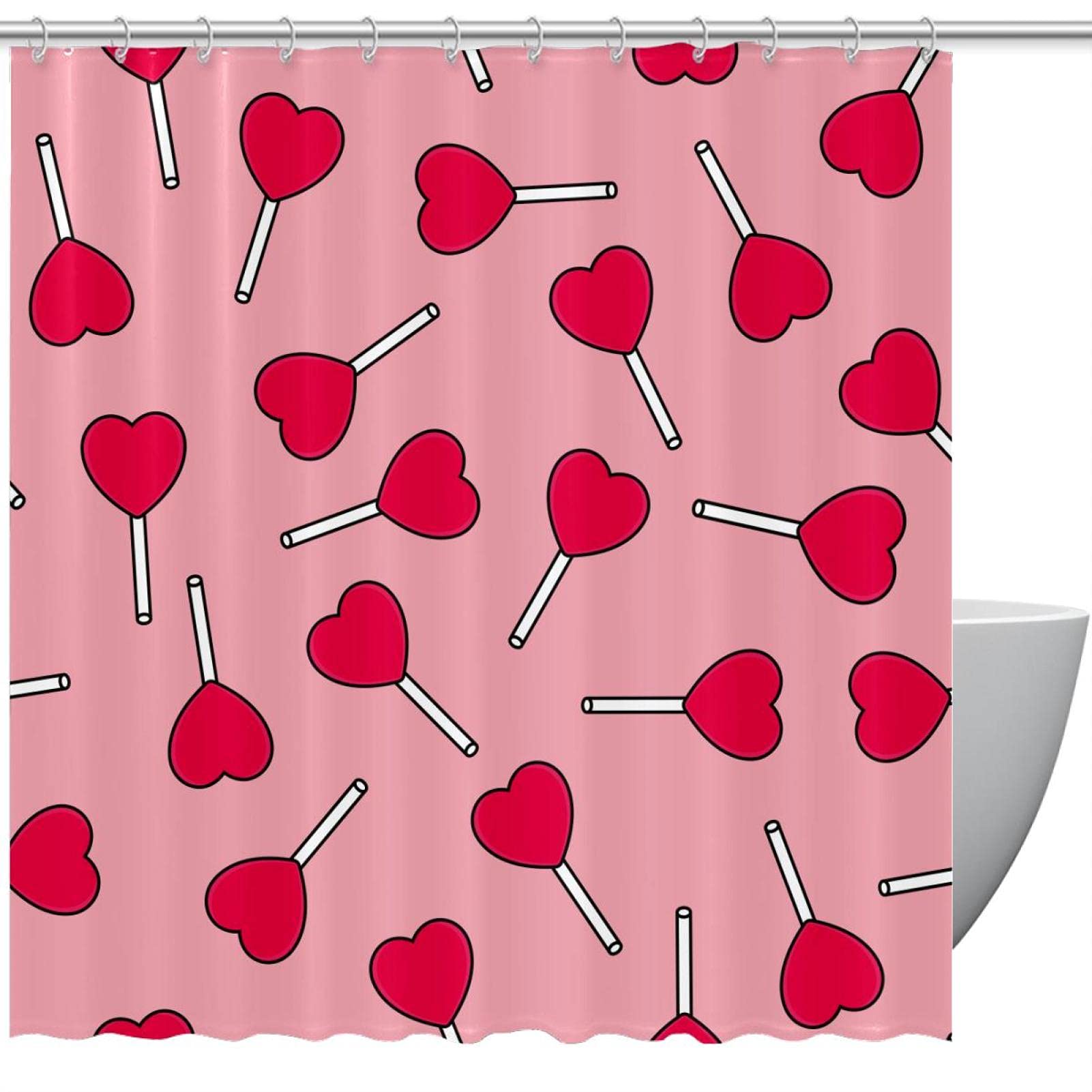 Rideau de douche en tissu à motif cœur pour salle de bain moderne