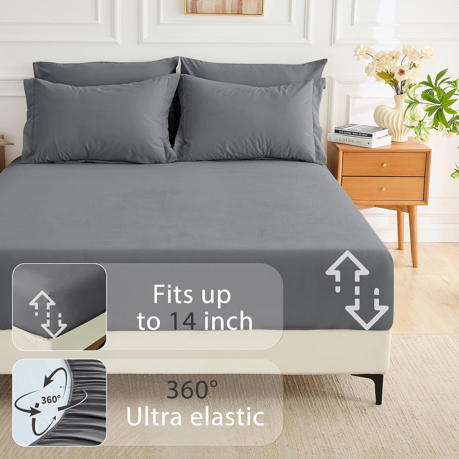 MUXHOMO 5 Pieces Twin Comforter Set, Soft Bed in a Bag Twin Size, All Season Bedding Set with Comforter, Flat Sheet, Fitted Sheet, Pillowcases & Shams, Dark Grey - Image 6