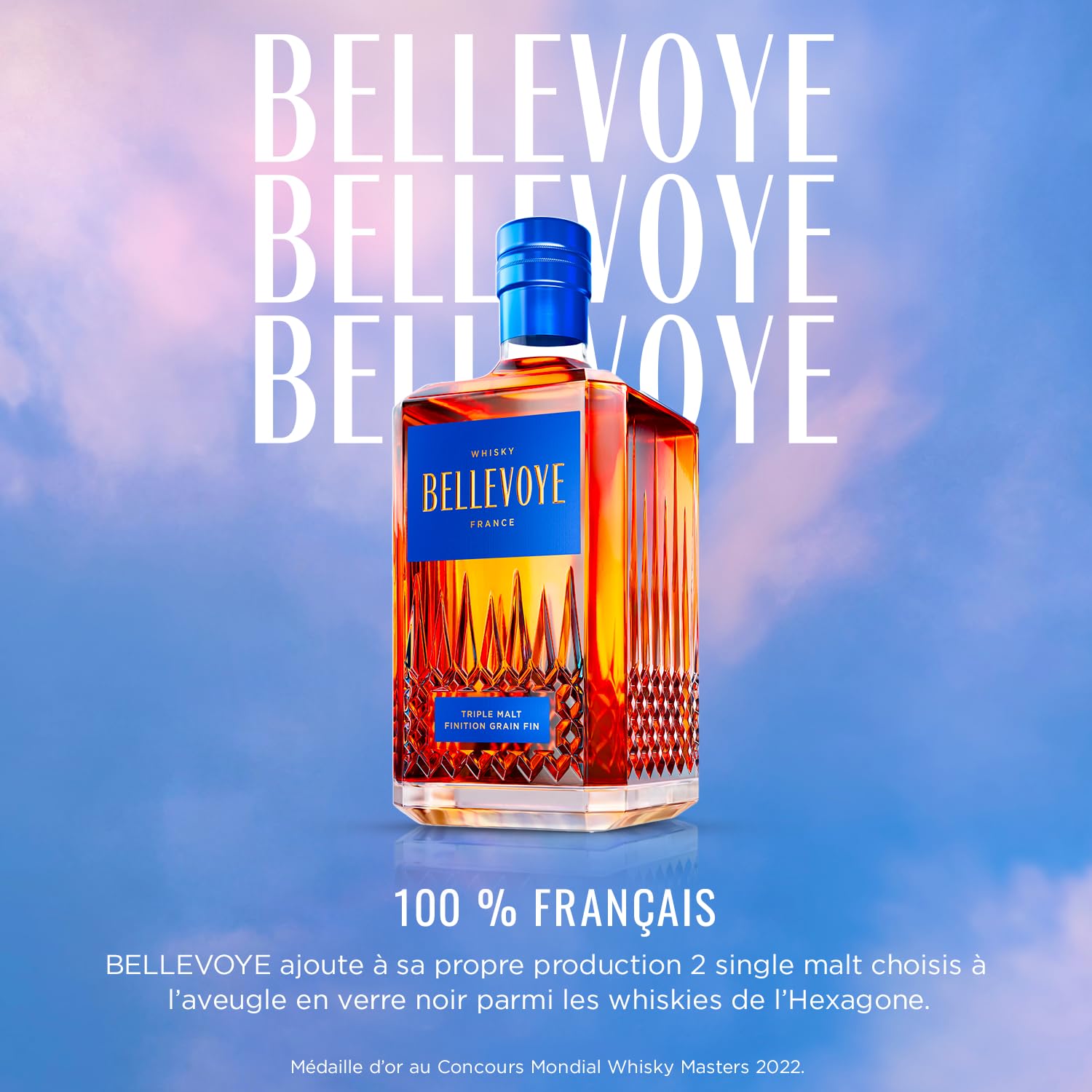 BELLEVOYE Bleu - Whisky Triple Malt - Médaille d’or Concours Mondial Whisky Masters 2022 - 40 % Alcool - 100 % France - 70 cl