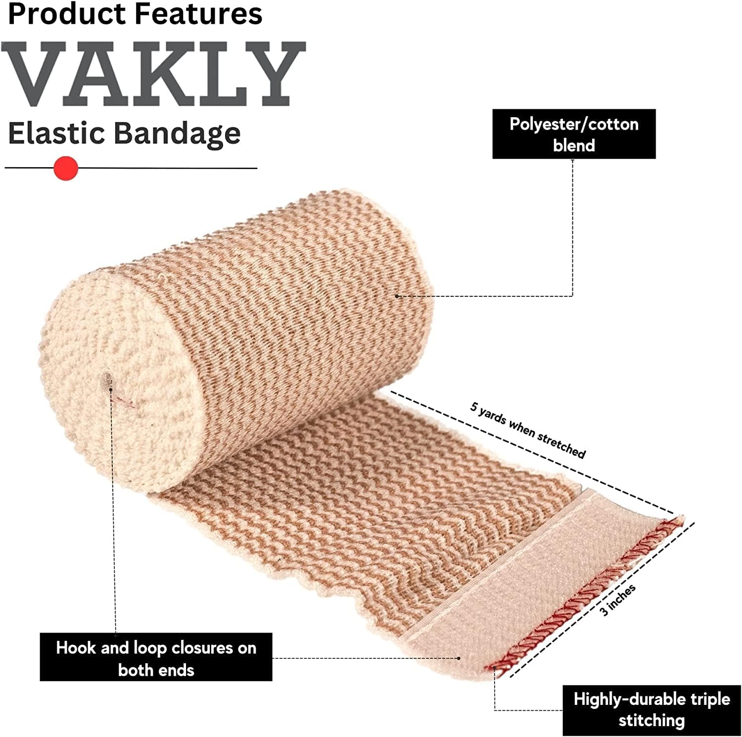 Vakly Elastic Bandage Wrap 3" x 5 yd (Pack of 50) – Self-Adhesive Compression Wrap for Knee, Ankle & Wrist Support, Cohesive Bandage