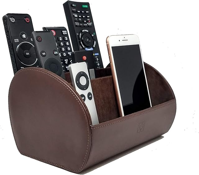 Connected Essentials Park & Charge Tablet, eReader, Mobile Phone & Remote Control Holder and Organiser, Multi-use Storage Caddy Bedside Organiser with Cable Management, Brown - CEG-30