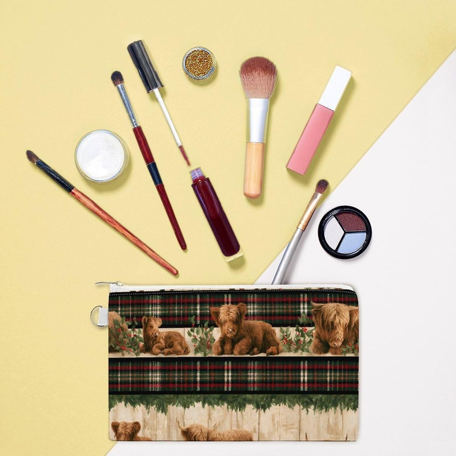 Christmas Highland Cow Plaid Coin Purse Change Purse Pouch Wallet