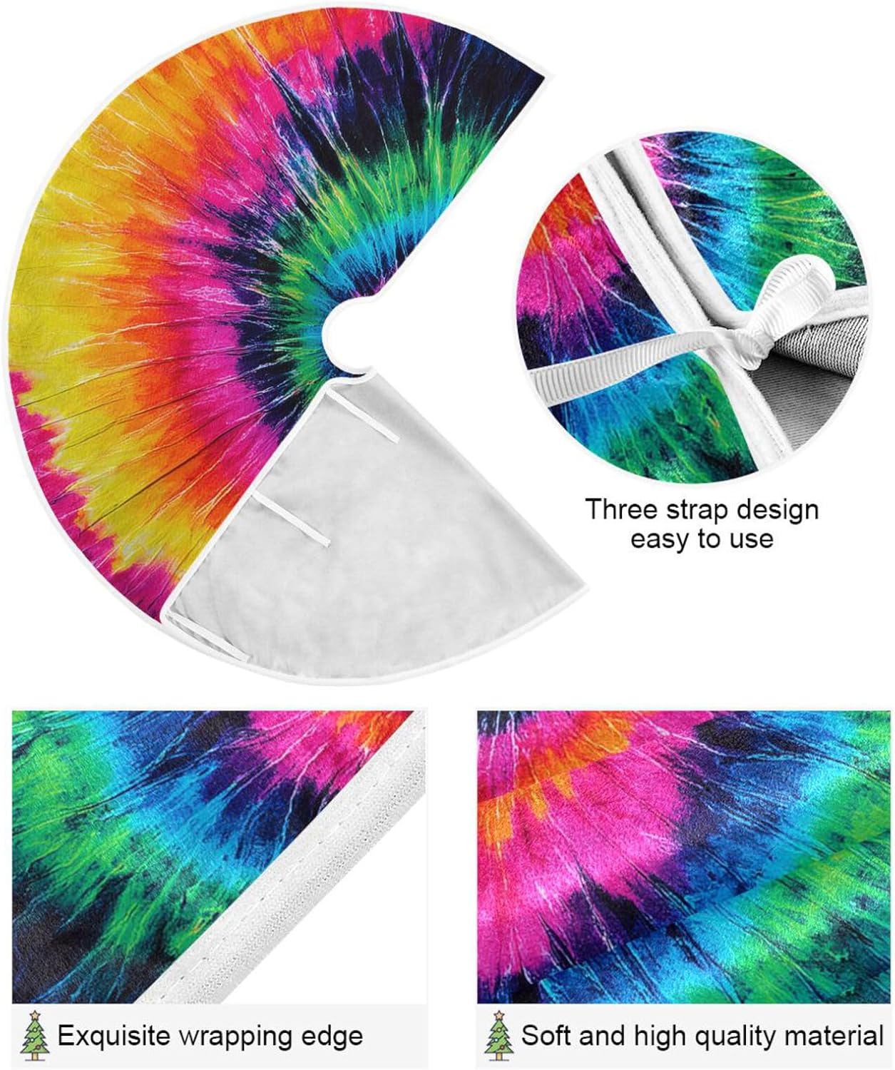 Tie Dye Swirl Colorful Winter Xmas Tree Mat Decor Festive Holiday Decoration Plush Polyester 47 inch/35 inch