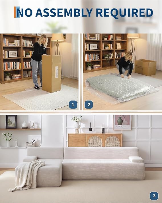 Aptliton 270cm Modular L-Shaped Boneless Sectional Sofa Beige Corner Sofa